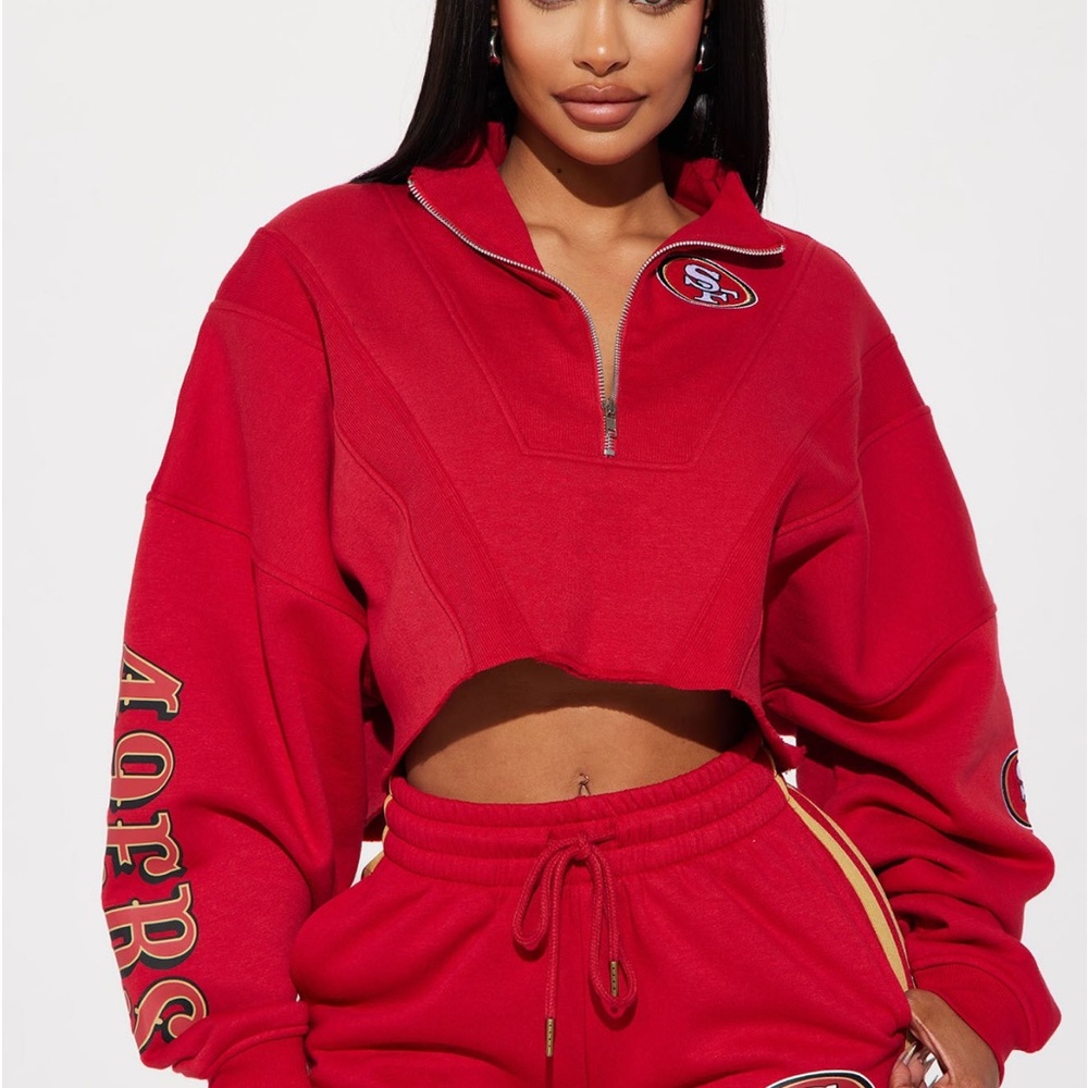 49ers jersey half zip cropped sweater sweatshirt top